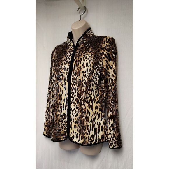 aDRESSing WOMAN Leopard Cheetah Animal Print Full Zip Shimmer Jacket Size M - Picture 5 of 11